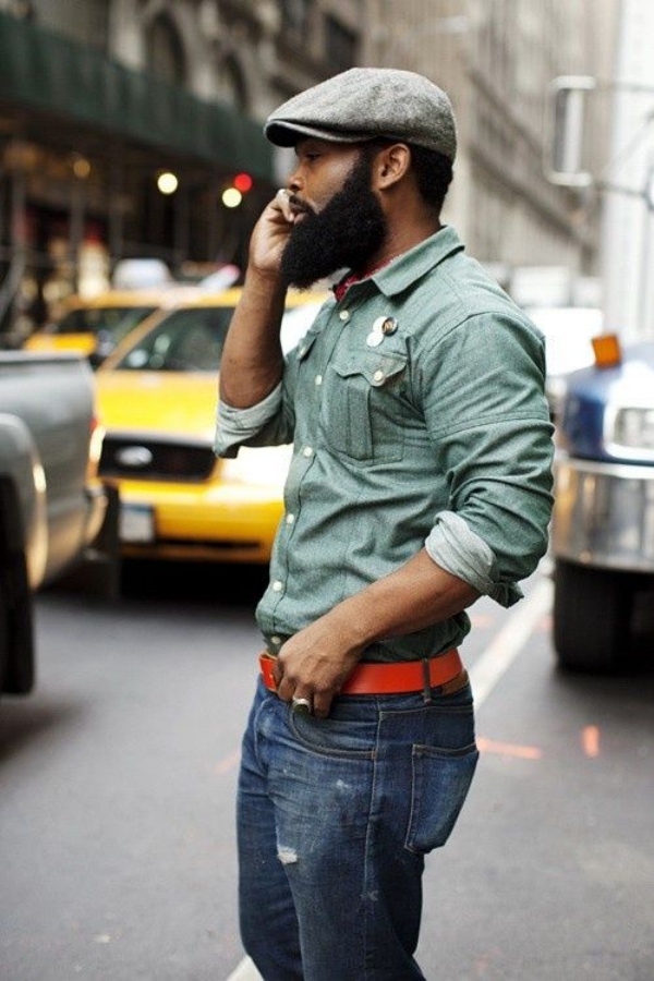black men beard, black men casual fashion ideas